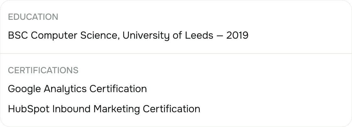 Education and certifications