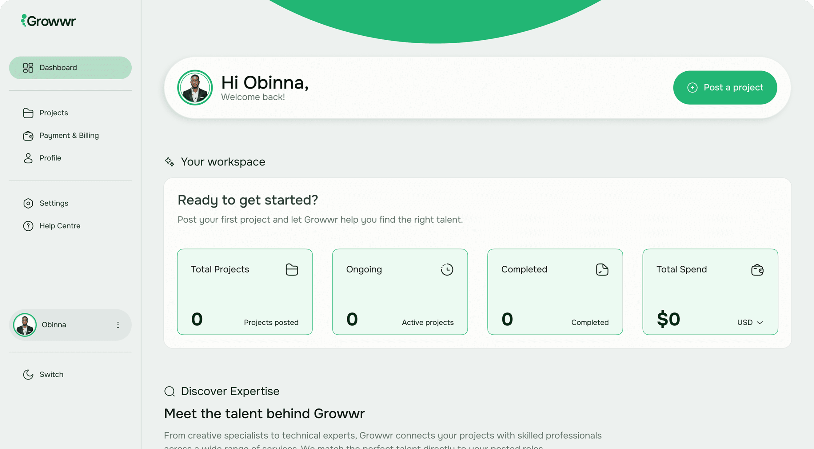 Growwr Marketplace dashboard preview