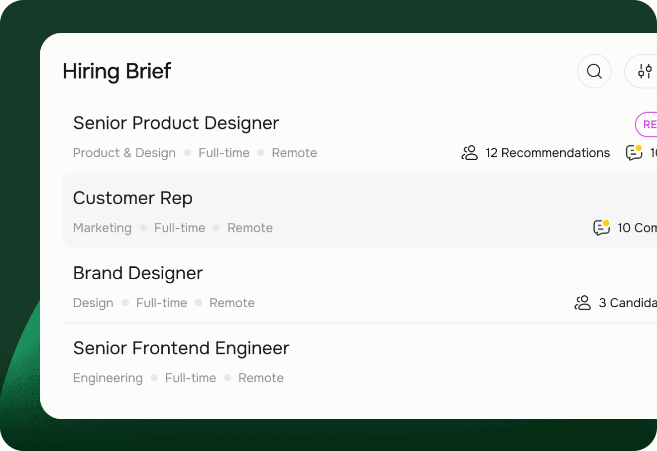 Growwr hiring brief dashboard across multiple roles